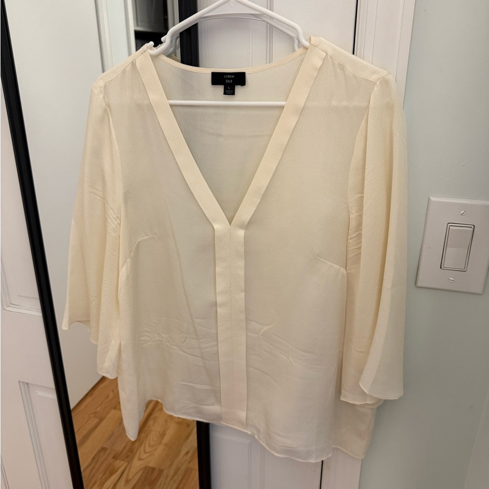 J. Crew Ivory V-Neck Silk Blouse